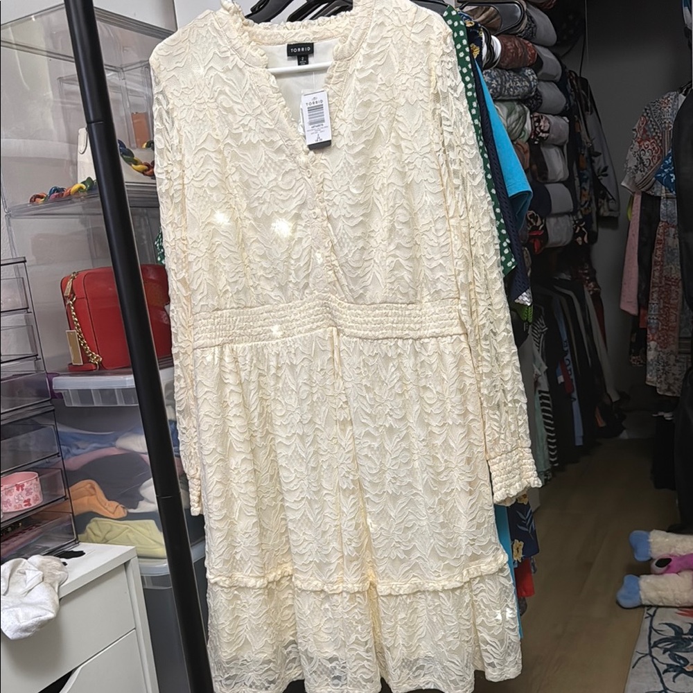 Torrid Cream Long Sleeve Lace Dress
